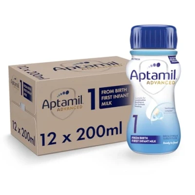 Image of Aptamil Advanced 1 First Infant Baby Milk Ready to Use Liquid Formula, from Birth, 200ml (Pack of 12)