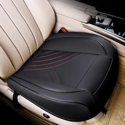 Image of kingphenix Premium PU Car Seat Cover Front Protector Works with 95% of Vehicles Padded, Anti Slip, Full Wrapping Edge (Dimensions: 21&#039;&#039; x 20.5&#039;&#039;) 1 Piece, Black &amp; Red Line