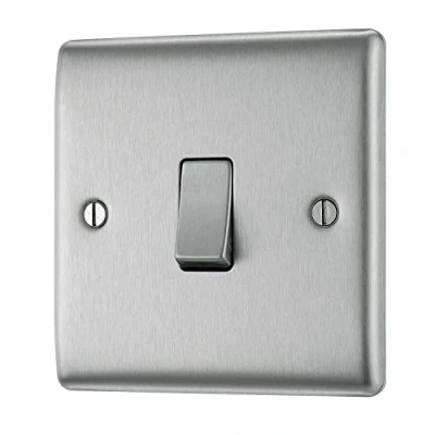 Image of BG Nexus NBS Range Brushed Steel Switches &amp; Sockets Full of Matching Items (1 Gang, 2 Way Light Switch)