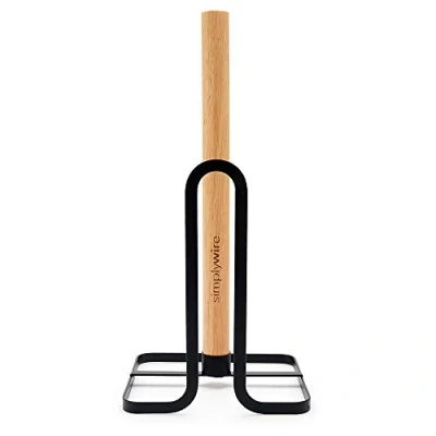 Image of simplywire Black Flat Wire and Wood Kitchen Roll Holder