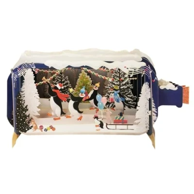 Image of Message in A Bottle Penguins Dancing Pop Up Christmas Greeting Card XMIB091