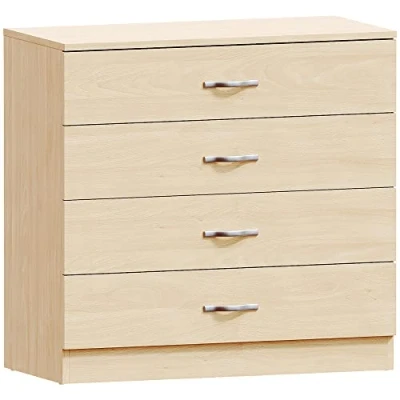 Image of Vida Designs Pine Chest of Drawers, 4 Drawer With Metal Handles and Runners, Unique Anti Bowing Support, Riano Bedroom Storage Furniture