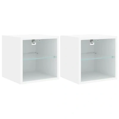 Image of vidaXL TV Wall Cabinets with LED Lights 2 pcs White 30x28.5x30 cm