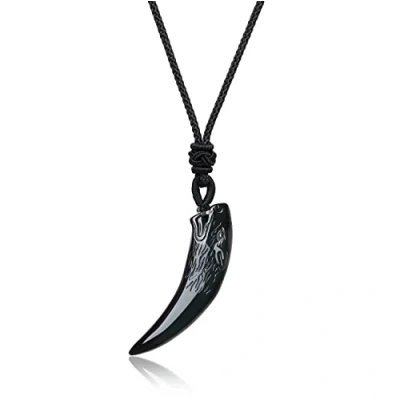 Image of COAI Viking Jewelry Healing Crystal Black Obsidian Necklace