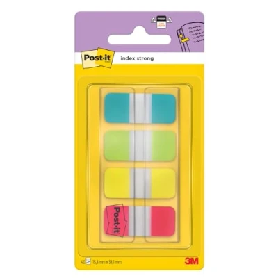 Image of Post it Index Strong Filing Tabs, Small 40 15.8 mm x 38.1 mm, Yellow, Red, Blue, Green Extra Sticky Flags for Documents and Information