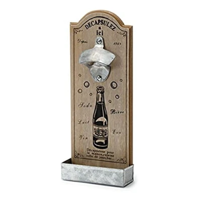 Image of Pajoma 15351 Holzboard Bottle Opener with Tray DECAP Natural/Brown