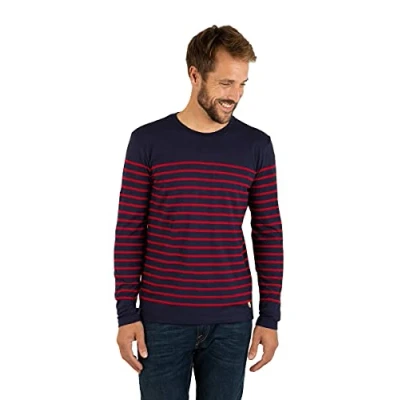 Image of Armor Lux Port Louis T Shirt Stripes Dark Red Blue size XL