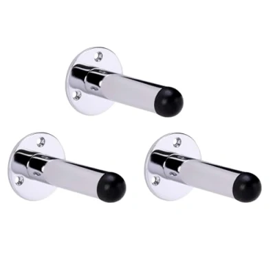 Image of HANDLEZONE® 3 Pack 75mm / inch Projecting Skirting Or Wall Mounted Door Stop, Rubber Buffer Stopper Polished Chrome
