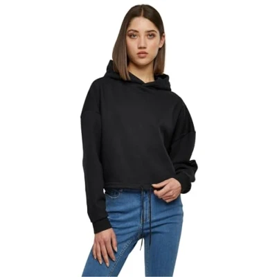 Image of Urban Classics Cropped Hoodie, Women&#039;s, Size: Large, Black