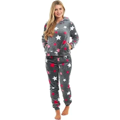 Image of KATE MORGAN Womens Pyjamas Warm Fleece for Women Sets Pjs with Pockets S XL Soft Twosie Pyjama Set Ladies Gifts Her L Charcoal