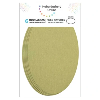 Image of Haberdashery Online 6 Iron On Knee Pads Elbows for Clothes Protection, Ideal Trousers, Jackets, Sweaters, Shirts, 16cm x 10cm, Size M, Dark Beige