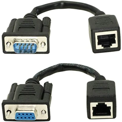 Image of DB9 RS232 to RJ45, 9 Pin Serial Port Female&amp;Male RJ45 CAT5 CAT6 Ethernet LAN Extend Adapter Cable 2pcs (Cable)