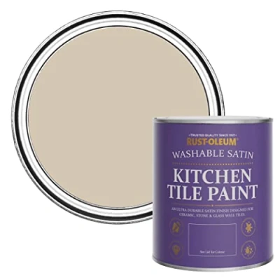 Image of Rust Oleum Beige water resistant Kitchen Tile Paint in Satin Finish Butterscotch 750ml