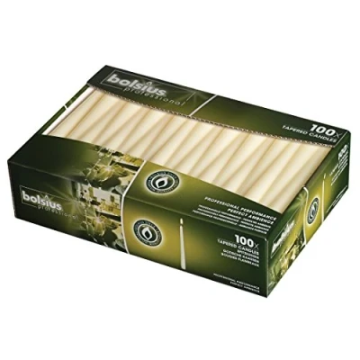 Image of Tapered Dinner Candles 10 Inch 100 Pack Ivory Bolsius