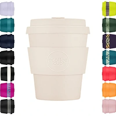 Image of Ecoffee Cup 8oz 240ml Reusable Eco Friendly 100% Plant Based Coffee with Silicone Lid &amp; Sleeve Melamine Free Biodegradable Dishwasher/Microwave Safe Travel Mug, Waicara