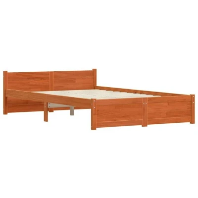 Image of vidaXL Bed Frame with Headboard Wax brown 120 x 190 cm Solid pine wood