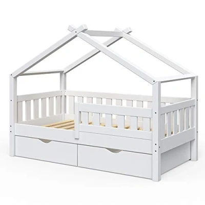 Image of VitaliSpa House bed Design, White, 80x160 cm with 2 drawers