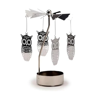 Image of Puckator Owl Rotating Carousel Spinning Tea Light Candle Holder Living Room Accessories Themed Home Decoration Ornaments Table Centrepiece