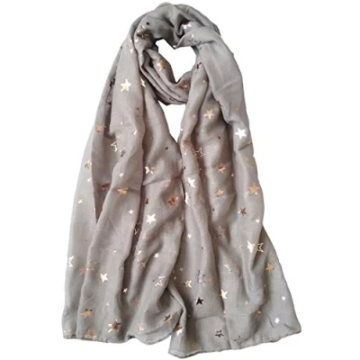 Image of GlamLondon Galaxy Scarf Rose Gold Glitter Foil Stars Print Ladies Party Wedding Fashion Wrap (Z Grey New)