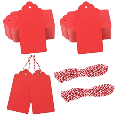 Image of jijAcraft Red Gift Tags,100PCS Tags for Christmas 10X5CM Wedding Favour Craft Hang with 20M Jute Twine