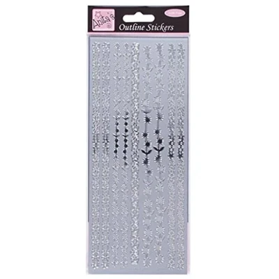 Image of Anitas Outline Stickers, Floral Borders, Silver, For Scrapbooking, Card Making, Kids Play, Homework, Art, Craft, Embelish, Decorative, Paper, Card, Glass, Metal, Plastic, Foam