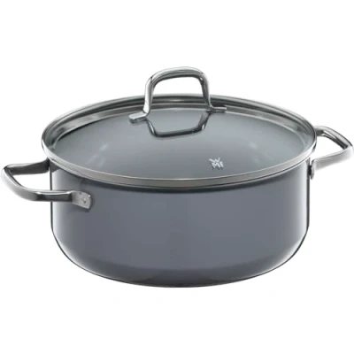 Image of WMF Fusiontec Essential Cooking Pot Large 24 cm Glass Lid Stewing Induction 4.4 L High Tech Ceramic Scratch Resistant Uncoated Grey Made in Germany