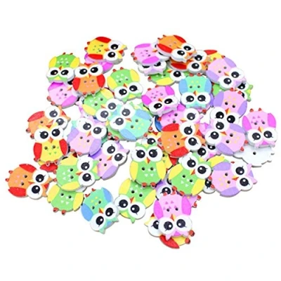 Image of Namvo 100pcs Multicolored Cartoon Animal 2 Holes Wood Sewing Buttons Owl