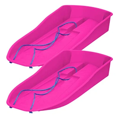 Image of simpahome Deluxe Smiley Design Blue Plastic Unisex Children &amp; Adults Snow Bullet Sledge Toboggan Pink x 2