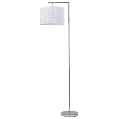 Image of firstchoicelighting Modern Angled Design Floor Light Standing Lamp, Polished Chrome, White Cut Out Shade, Height 163cm, LED Compatible