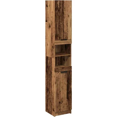 Image of vidaXL Old Wood Bathroom Cabinet 32x34x188.5 cm Engineered Storage Organizer with Left/Right Door Flexibility for Modern Bathrooms