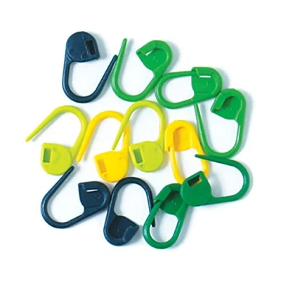 Image of KnitPro Locking Stitch Markers, Green, Blue, Yellow, 30 Pieces