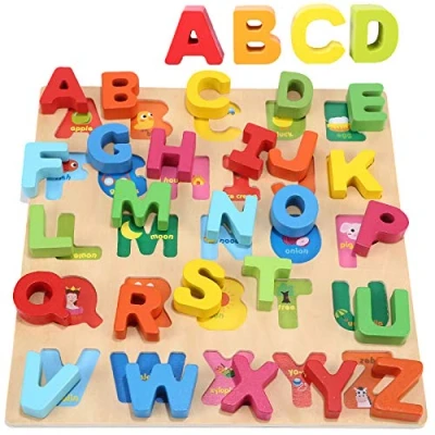Image of Jacootoys Wooden Alphabet Puzzle ABC Chunky Board Early Learning Educational Toys Gift for Kids