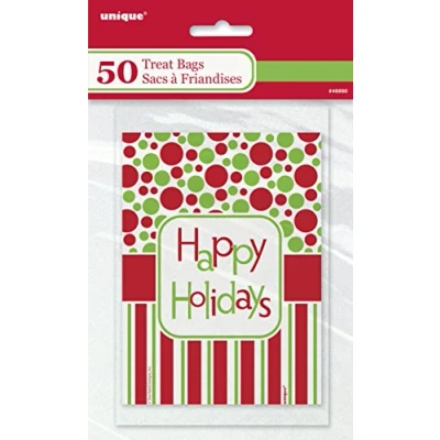Image of Unique Party 46890 Happy Holidays Christmas Treat Bags, Pack of 50