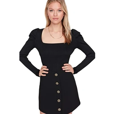 Image of Trendyol Women Slim fit Basic Square Collar Knitwear Sweater Schwarz