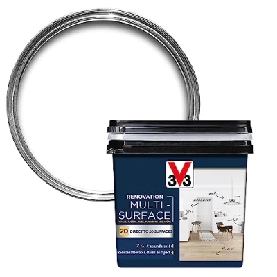 Image of V33 Renovation Multi Surface Paint White 750ml Direct to 20 Surfaces Including Wood, Tiles &amp; Metal Resistance Water, Stains Impact High Coverage Washable Easy Maintenance