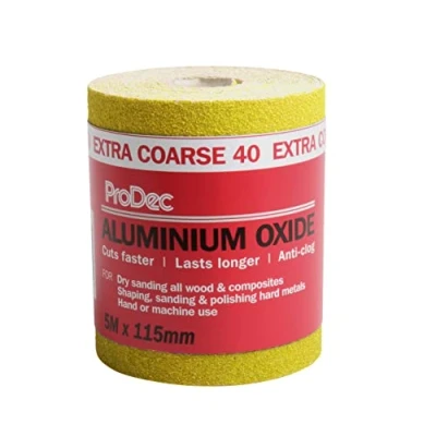 Image of ProDec 5m Roll 40 Grit Extra Coarse Grade Yellow Aluminium Oxide Abrasive Sanding Paper for Wood, Paint, Plaster, Filler, Metal and More, 115mm Wide Sandpaper Compatible with Machine Sanders