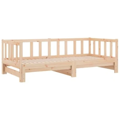 Image of vidaXL Day Bed with Trundle 90x200 cm Solid Pinewood Guest Sleeping Solution Versatile Daytime Sofa and Nighttime Natural Untreated Wood Easy to Use