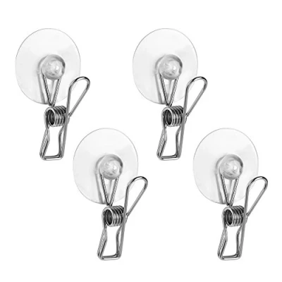 Image of iDesign 22410 Basic Suction Cup Storage Clips, Stainless Steel Clips Bathroom, Towel Holder, Polished, Set of 4, 3.9878x11.9887x21.8948 cm