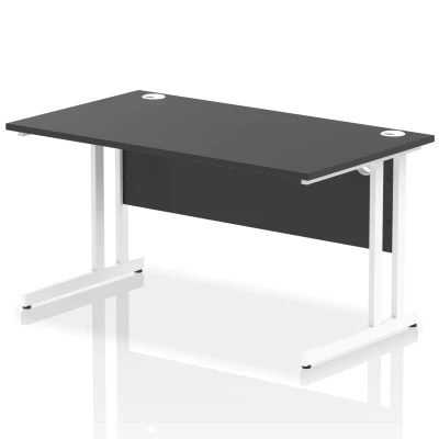 Image of Impulse 1400x800mm Straight Office Desk Black Top White Cantilever Leg