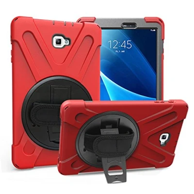 Image of Gerutek for Samsung Galaxy Tab A6 Case, SM T580/T585 Heavy Duty Rugged Shockproof Case with 360 Degree Stand and Hand/Shoulder Strap Protective Cover 10.1 inch 2016, Red