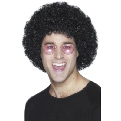 Image of Smiffys Afro Wig, Economy, Black , 1970&#039;s Disco Fancy Dress, Adult Dress Up Wigs
