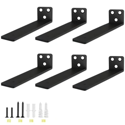 Image of Shelf Brackets, 6 Pcs of 10 Inch Heavy Duty Industrial Bracket, Black Metal L Brackets for Shelves Support DIY(1/5 Thicked)