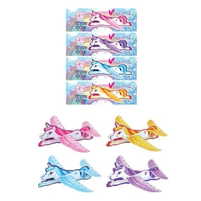 Image of HENBRANDT Pack of 12 Unicorn Gliders Kids Polystyrene Flying Pinata Toy Loot Party Bag Fillers Wedding for Girls and Boys