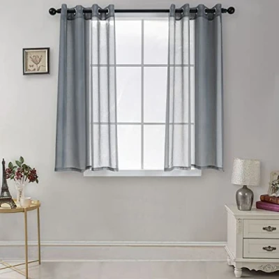 Image of CUCRAF Grey Voile Curtains Faux Linen Look Semi Transparent Net with Eyelet, Sheer Curtain for Bedroom, Living Room 55x54Inch Drop, 2 Panels,Grey