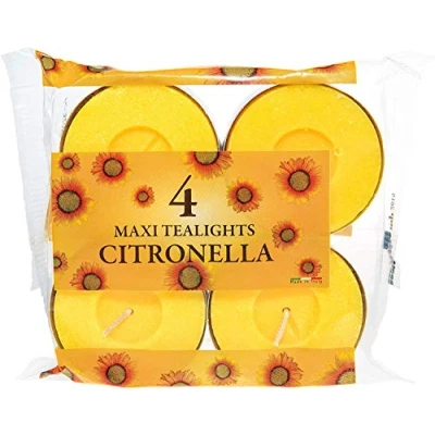 Image of Citronella Maxi Tealights Large Candle Natural Fresh Scented Mosquito Fly Insect Repeller &amp; Fragranced 10Hours Outdoor Garden
