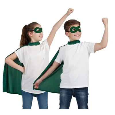 Image of Wicked Costumes Kids Unisex Super Hero Cape &amp; Mask Fancy Dress Costume Green (One Size 6 10 Years)