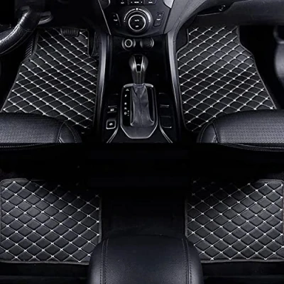 Image of Leather Car Floor Mats for BMW X3 2018 2023 (RHD), All weather Protection Non Slip Waterproof Luxury Auto Liner,black beige