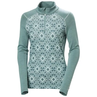 Image of Helly Hansen Womens W Lifa Merino Midw Gra 1/2 Zip Baselayer Jacket, 489 Cactus Star Pixel Aop, XS EU
