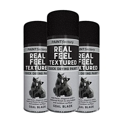 Image of Classic Signature 3 x Real Feel Textured Black Spray Paint 400ml Quick Drying, Decorative Effect Aerosol Can for Wood Metal