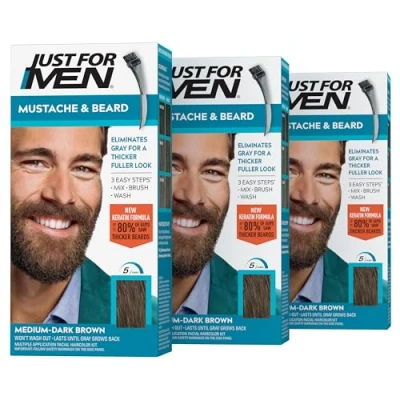 Image of Just For Men Brush In Color Gel Mustache Beard &amp; Sideburns Medium Dark Brown M 40 1 Kit (Pack Of 3)